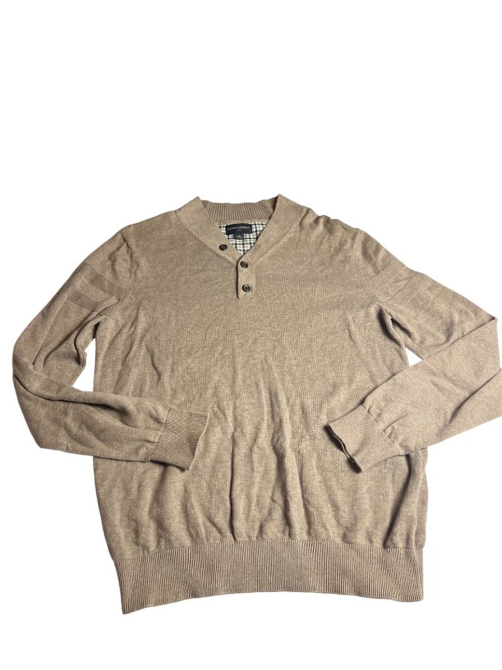 Banana Republic Mens Beige Henley Sweater Size M 100% Cotton ribbed detail